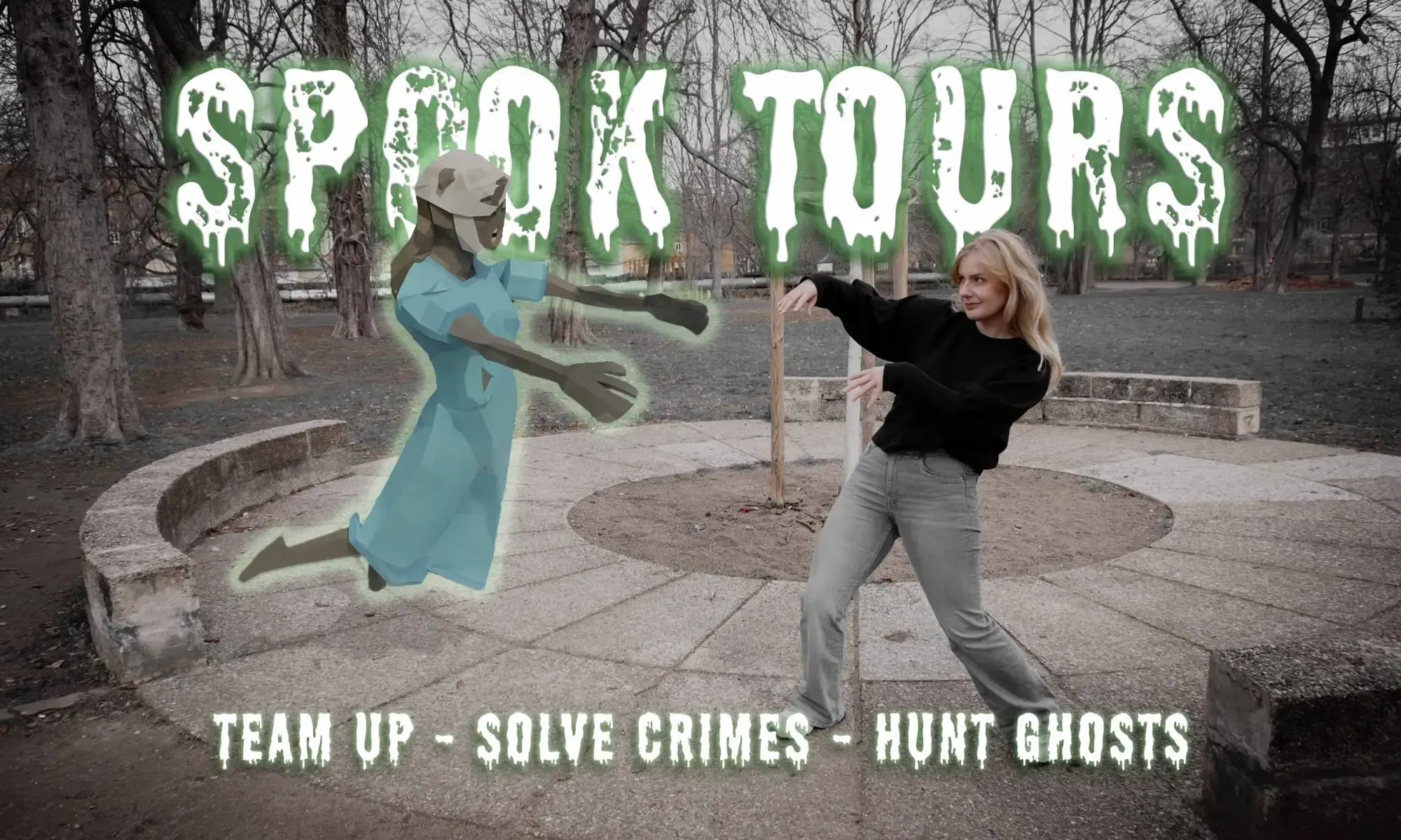 Spook Tours are GPS-based scavenger hunts in which you discover spooky AR locations. The browser-based web app can be played with up to 3 people. You can play our first Spook Tour in Leipzig's Friedenspark.